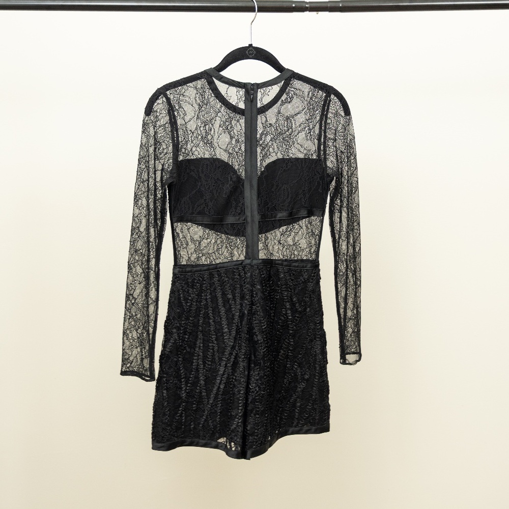 Alexis Lace Long Sleeve Romper Black XS NWT